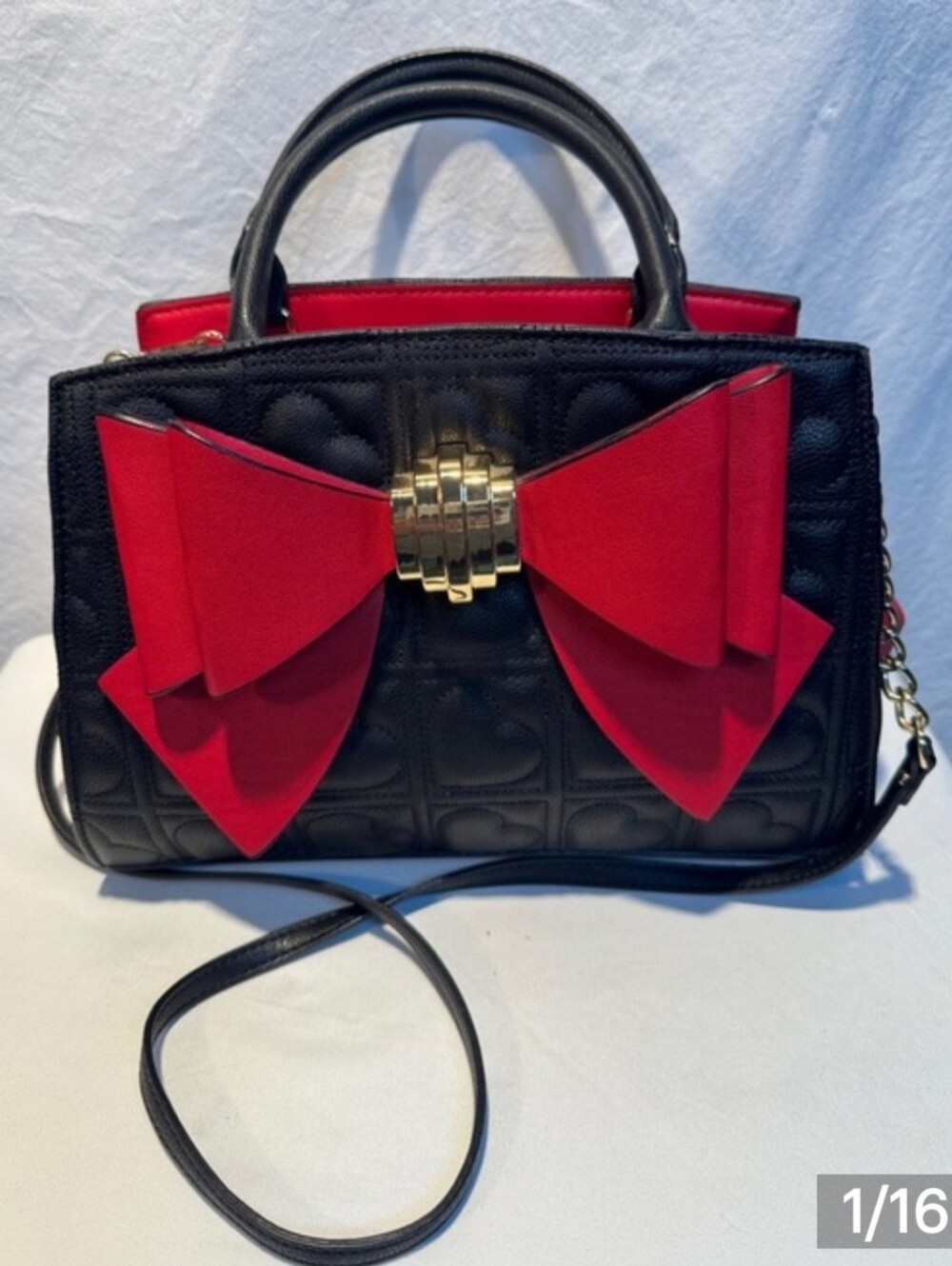 Betsey Johnson Black and Red Bow Accent Top-Handle Women's Bag. NWT